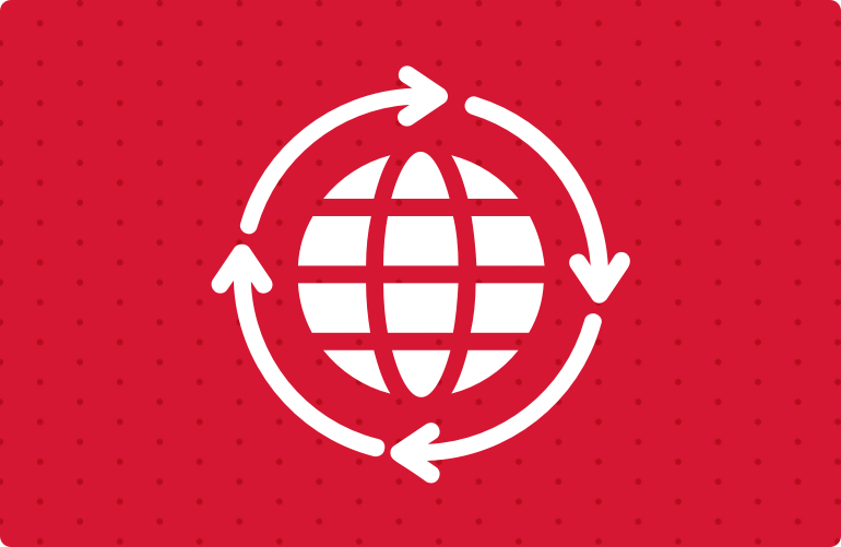 A circle graphic and arrows around it representing Betty International